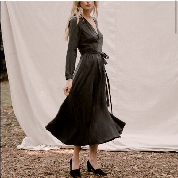 Christy Dawn Elsa Silk wrap Dress rare black silk long sleeve fall boho bohemian - Picture 3 of 12